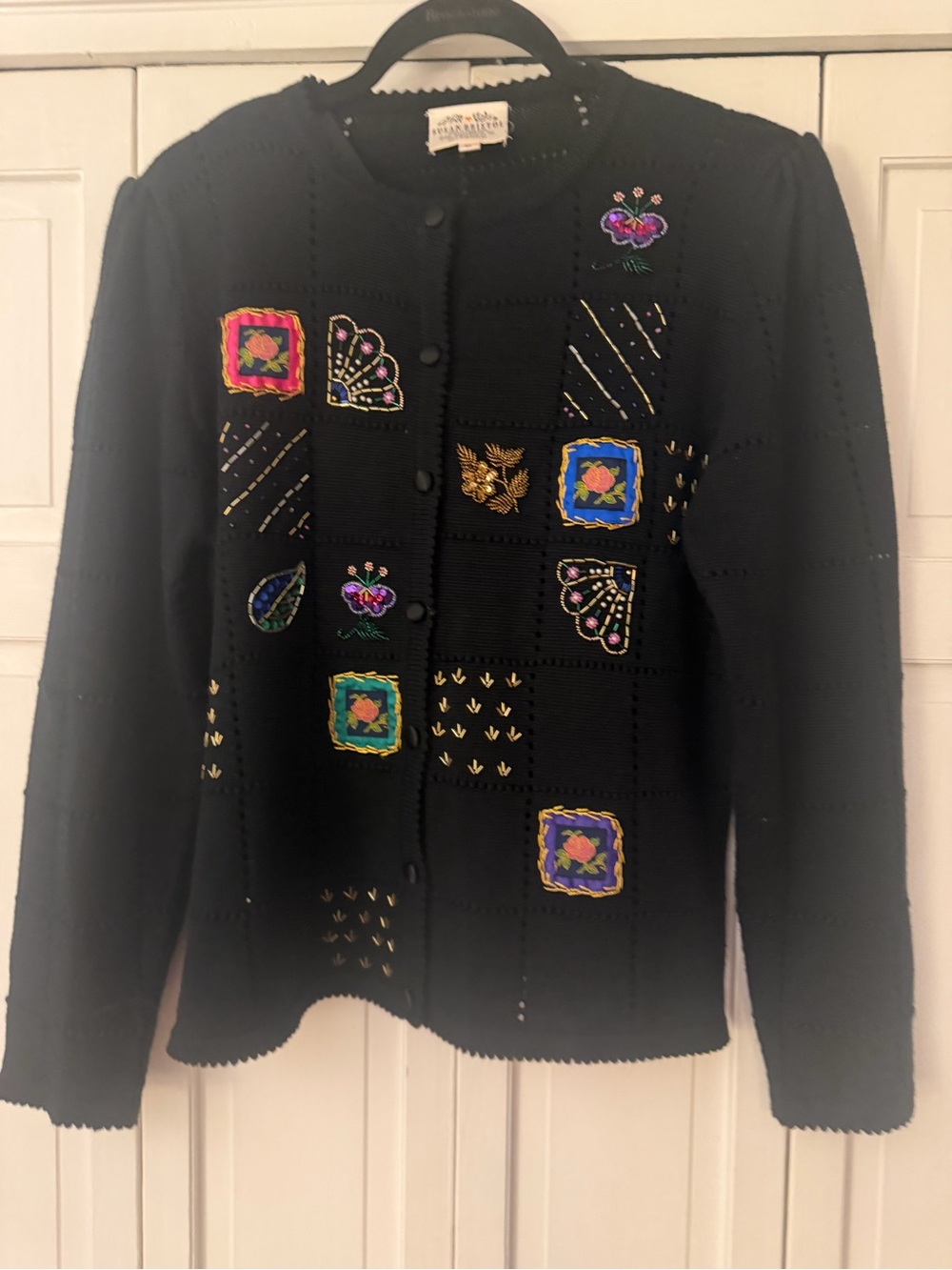 Susan Bristol Vintage Patchwork Embroidered Sweater Size Large